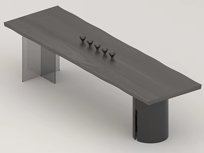 Modern Tea Table And Chairs With Dark Wooden Top And Transparent Legs Design 3d model