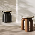 Modern Black and Brown Stools with Marble Top and Curved Legs in Minimalist Interior
