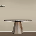 Poliform Round Table With Marble Top And Wooden Pedestal Base Design 3d model
