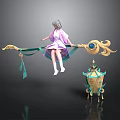 Decorative Hanging Beam With Pink Kimono Girl And Blue Golden Lantern