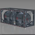 Three Silver Cylindrical Storage Tanks Secured In Metal Frame With Red Labels