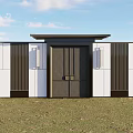 Modern Luxury Main Gate Design With Dark Wood Panels Vertical Slats White Wall Grass Lawn