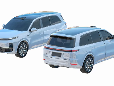 Two Light Blue Modern Cars Front And Side View With Sleek Exterior Design 3d model