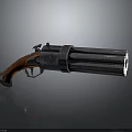 Vintage Revolver With Multiple Silver Metal Barrels Red Wooden Grip And Engraved Details