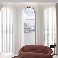 Curtains White Sheer and Beige for Arched Windows in Living Room with City River View