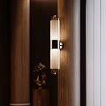 Modern Wall Sconce With Textured Glass Shade Mounted On Wooden Wall And Natural Decor Accents