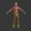 3D Model Character In Khaki Jumpsuit With Red Scarf Green Vest And Boots