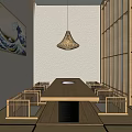 Modern Restaurant Interior With Wooden Partitions Reception Counter And Stone Floor