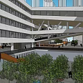 Modern School Building Featuring Multi Level Structure Green Courtyard And Walking Pedestrians