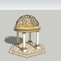 Ornate Stone Gazebo With Intricate Dome Lattice And Hexagonal Base Columns 3d model