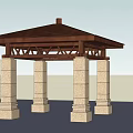Traditional Gazebo With Sloped Wooden Roof And Stone Support Pillars