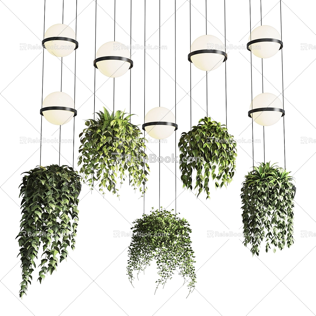 Modern hanging basket green plant hanging basket chandelier 3d model