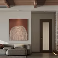 Modern Living and Dining Area Interior With Gray Sofa Wall Artwork and Wooden Dining Table