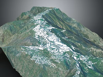 Garden Landscape Design With Mountain Ranges Winding Rivers And Lush Green Vegetation 3d model