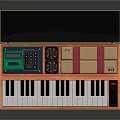 Portable Electronic Keyboard in Orange Case with Black White Keys Colorful Panels and Control Panel