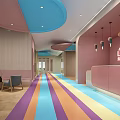 Colorful Kindergarten Interior With Wooden Elements Seats And Playful Floor Design