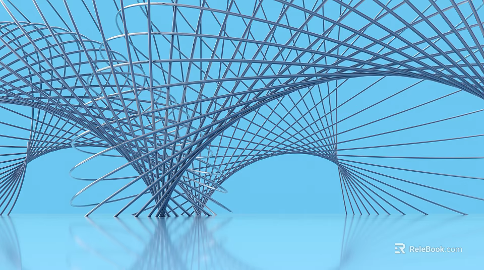 Modern Metal Pergola with Interlaced Curved Structure and Blue Background Reflection 3d model 