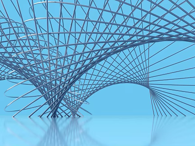 Modern Metal Pergola with Interlaced Curved Structure and Blue Background Reflection 3d model