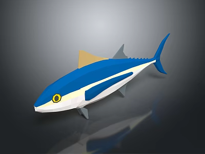 Stylish Blue and White Fish Decorative Figurine with Yellow Accents for Home Decoration 3d model
