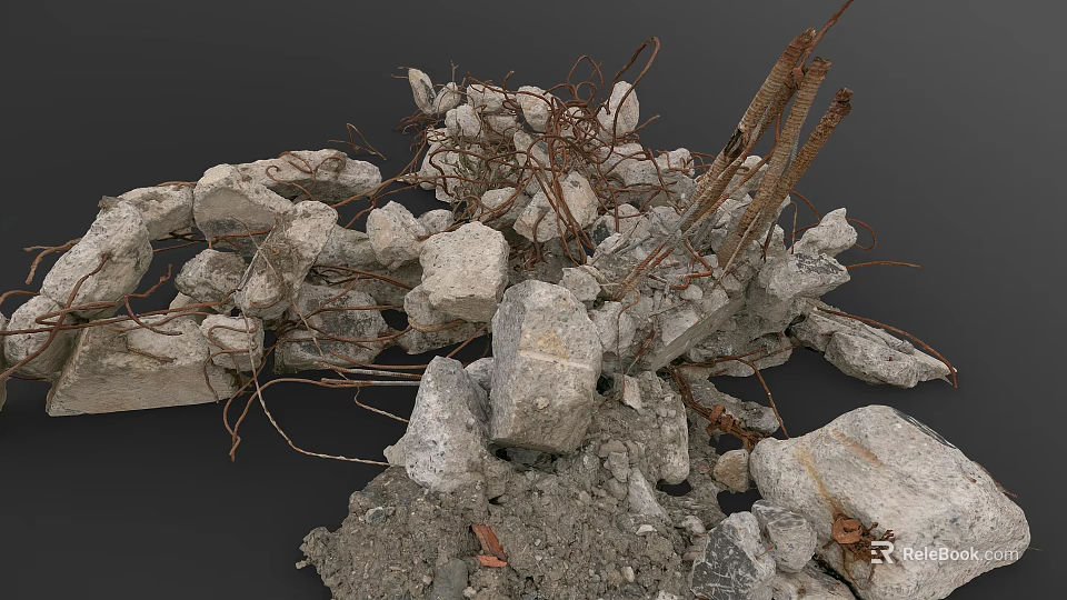 Natural Wood Pieces and Stone Chunks with Twisted Vines and Loose Dirt 3d model 