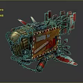 Steampunk Flying Vehicle With CornDog 500 Golden Red Propellers And Wings
