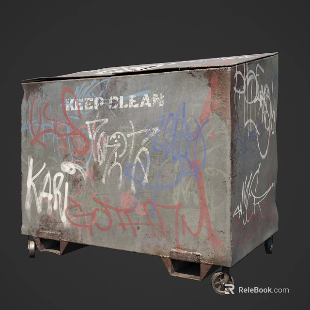 Public Facility Trash Bin Covered In Graffiti With Keep Clean Message 3d model