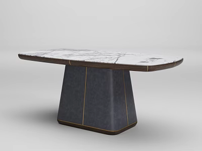 Modern Elegant Dining Table With Marble Top And Geometric Dark Base 3d model
