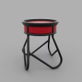Round Coffee Table with Black Frame and Red Checker Pattern Tabletop Modern Design