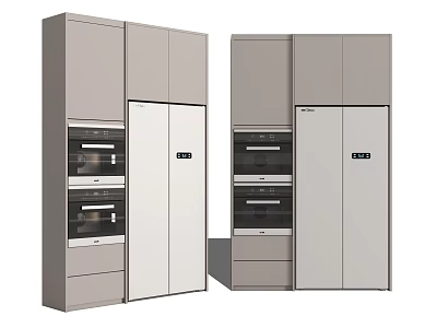 Modern Built in Refrigerator Freezer With Sleek Gray White Kitchen Cabinets 3d model