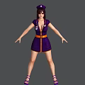 3D Video Game Movie Female Character In Purple Dress With Orange Belt Standing Arms Outstretched
