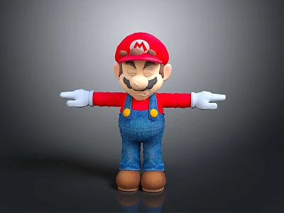 Mario Character 3D Model With Red Hat Blue Overalls And Outstretched Arms 3d model