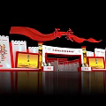 Chinese Style Tobacco And Alcohol Store With Red Flags Fortress Design And Cultural Elements