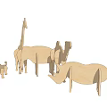 Wooden Animal Decorative Figurine Set With Giraffe Elephant Camel Rhino And Lion Cub