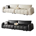 Modern Two Seater Leather Upholstered Sofa Beige Black with Pillow Flower Decoration