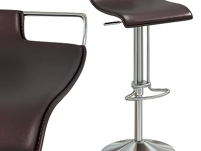 Modern Dark Brown Leather Bar Stool With Chrome Metal Base And Sleek Design 3d model