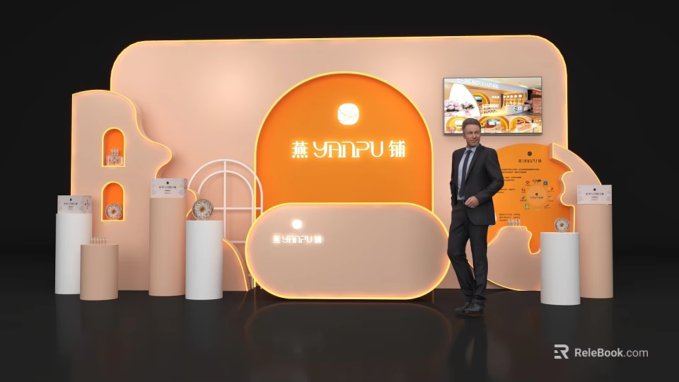 Modern Interactive Zone Interior Design With Display Cabinets Screen And Stylish Setup 3d model