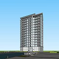 Modern High Rise Apartment Building with Glass Curtain Wall and Balconies Near Trees