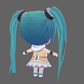 Cartoon Girl With Teal Pigtails Green Eyes Decorative Dress And Bow Hair Accessories