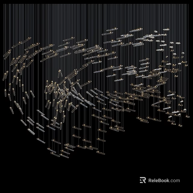 Modern Metallic Chandelier With Sleek Hanging Rods And Artistic Design Elements 3d model 