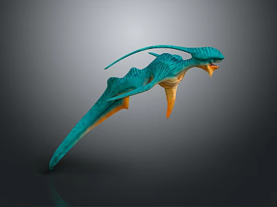 Teal and Orange Fantasy Creature 3D Model With Winged Body And Long Tail 3d model