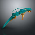 Teal and Orange Fantasy Creature 3D Model With Winged Body And Long Tail