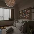 Kids Room Interior Design With Soft Sofa Fluffy Pendant Light Corkboard And Green Chair