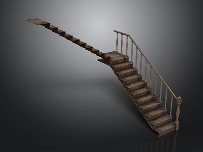 Wooden Stairs With Classic Railing And Step Design In Modern Structure 3d model