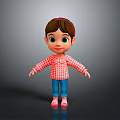 Cartoon Girl With Brown Hair Red Headband Red Plaid Shirt Blue Pants Pink Shoes