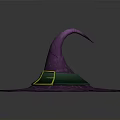 Purple Wizard Hat With Pointed Top Wide Brim And Green Yellow Patterned Decorations