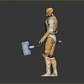 Orange Red Armored Humanoid Character Standing With Blue Device In Hand