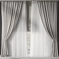 Elegant Gray Curtain With Sheer Window Panels And Draped Design 3d model