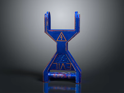 Blue 3D Printed Structural Component With Triangular Pattern And EVIL Text 3d model
