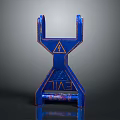Blue 3D Printed Structural Component With Triangular Pattern And EVIL Text