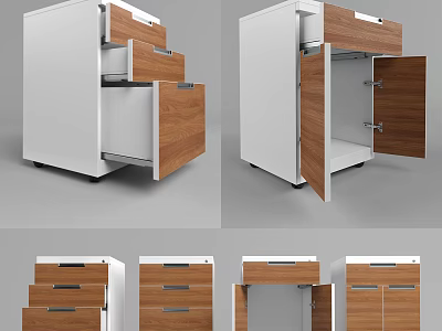 Modern Wooden And White Bedside Table Design With Drawers And Cabinets 3d model